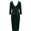 Pretty Kitty Fashion Dark 3/4 Sleeve V Neck Velour Sequin Pencil Wiggle Dress | Pencil Dresses