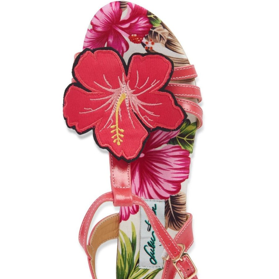 Lulu Hun Fuscia Pink Hibiscus T-Bar Flat Sandal | Shoes