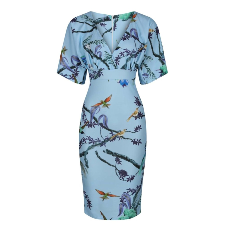 Pretty Kitty Fashion Floral Bird Half Batwing Sleeve Crossover Top Pencil Dress | Pencil Dresses