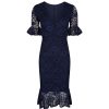 Pretty Kitty Fashion Navy Lace Half Sleeve Fishtail Peplum Hem Bodycon Pencil Dress | Lace Dresses