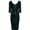 Pretty Kitty Fashion Emerald 3/4 Sleeve V Neck Velour Sequin Pencil Wiggle Party Dres | Pencil Dresses