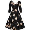 Pretty Kitty Fashion Floral Stardust 3/4 Sleeve Vintage Swing Dress | Rockabilly Dresses