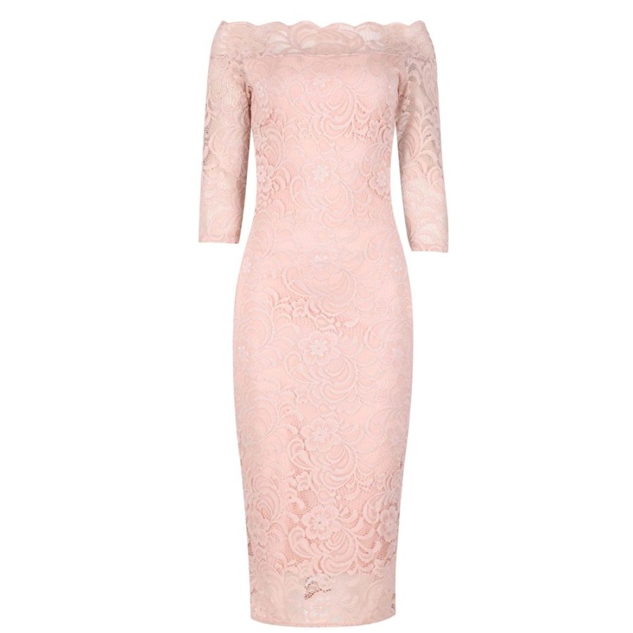 Pretty Kitty Fashion Salmon Lace 3/4 Sleeve Vintage Bodycon Bridesmaid Wiggle Dress | Lace Dresses