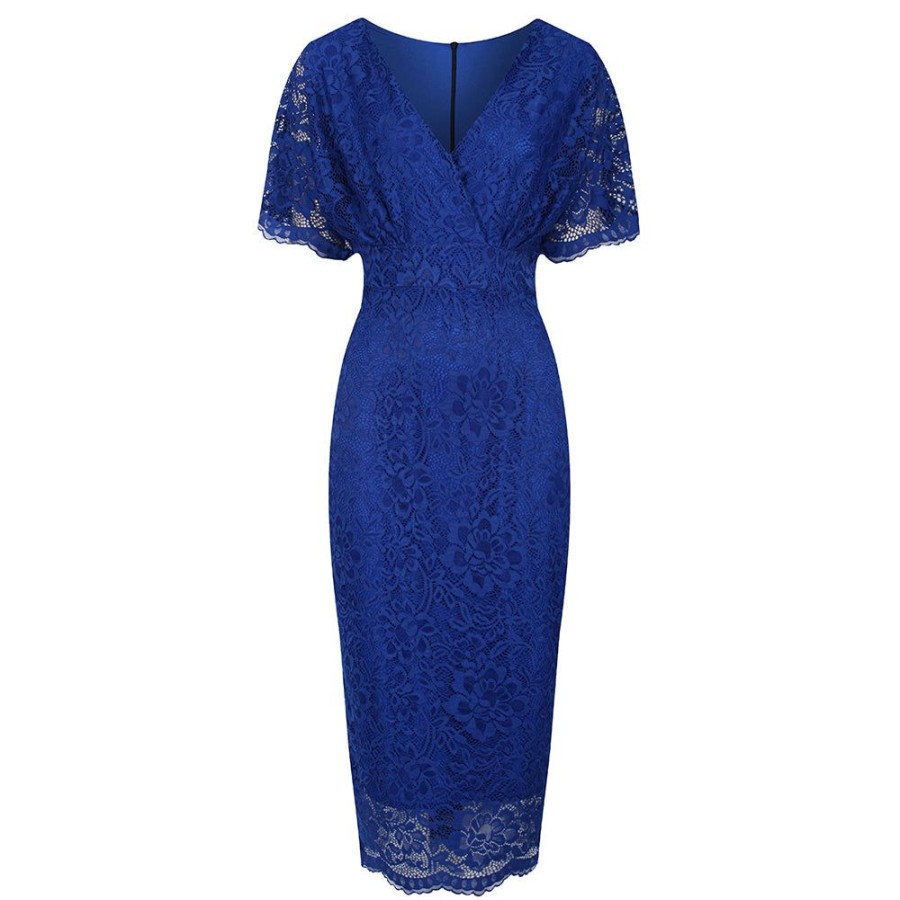 Pretty Kitty Fashion Royal Vintage Lace Detail Bodycon Midi Pencil Dress | Pencil Dresses