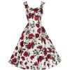 Pretty Kitty Fashion Ivory White And Red Rose Vintage Rockabilly Swing Dress | Floral Dresses