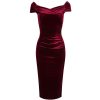 Pretty Kitty Fashion Claret Wine Velour Cap Sleeve Crossover Top Bardot Wiggle Dress | Wiggle Dresses