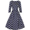 Pretty Kitty Fashion And Cream Polka Dot Vintage 50S 3/4 Sleeve Swing Tea Dress | Tea Dresses