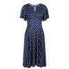 Pretty Kitty Fashion Navy White Polka Dot Waterfall Sleeve Swing Dress | Tops