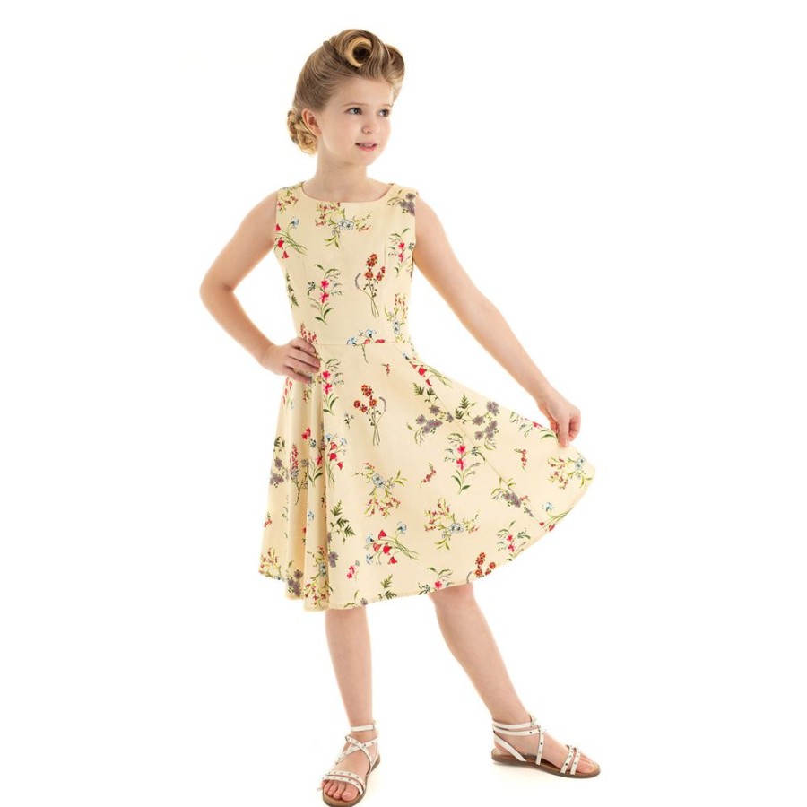 Pretty Kitty Fashion Little Kitty Girl'S Pale Floral Print Party Dress | Girls