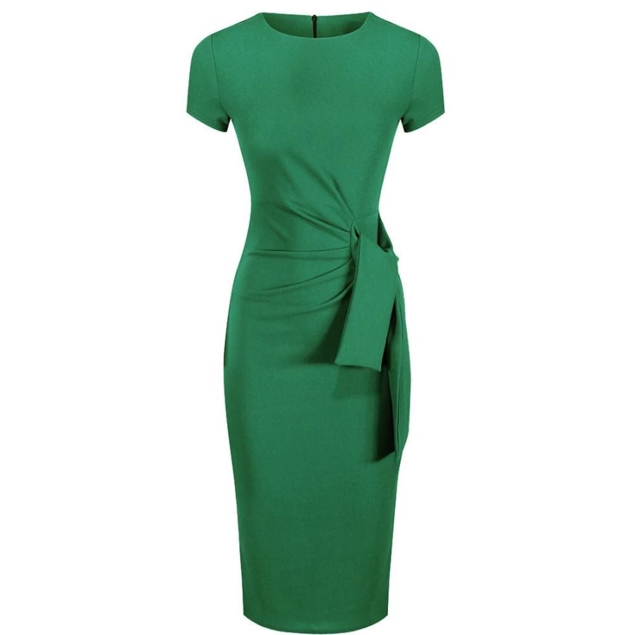 Pretty Kitty Fashion Emerald Short Sleeve Ruched Tie Bodycon Pencil Dress | Party Dresses