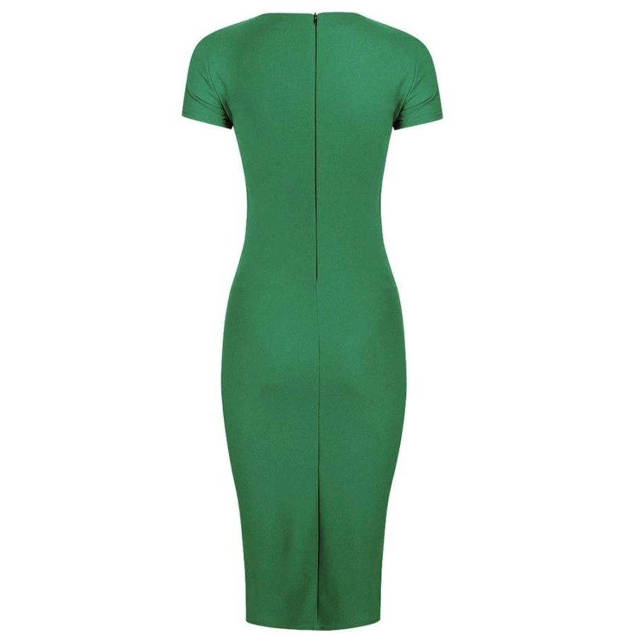 Pretty Kitty Fashion Emerald Short Sleeve Ruched Tie Bodycon Pencil Dress | Party Dresses