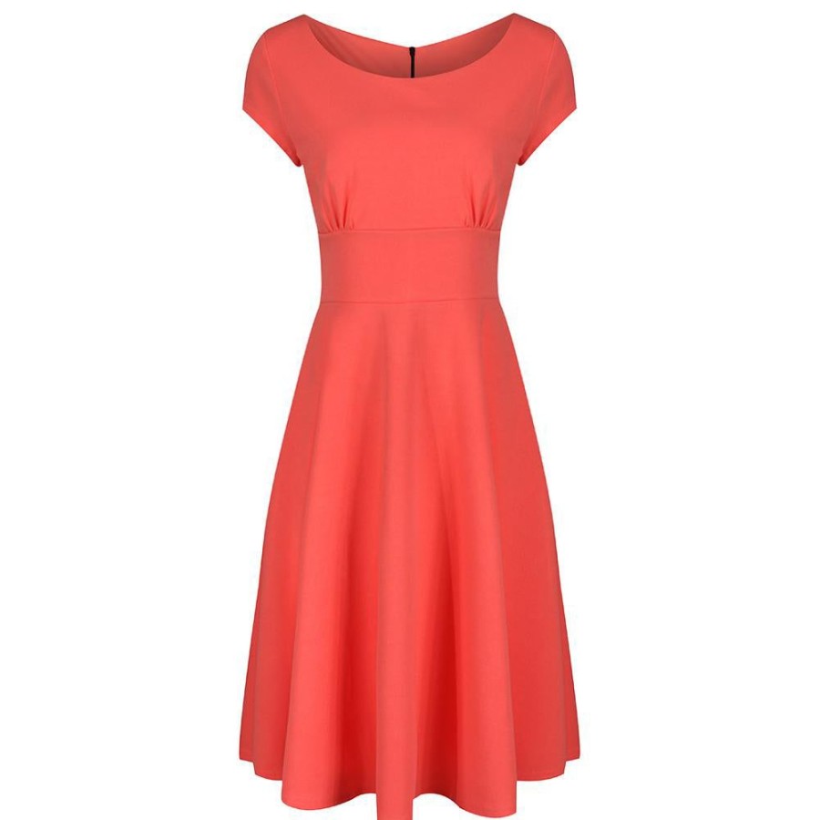 Pretty Kitty Fashion Orange Cap Sleeve Fit And Flare Midi Dress | 50S Swing Dresses