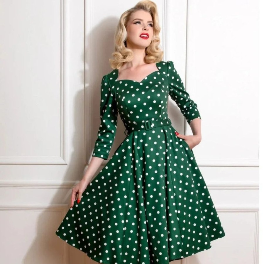 Pretty Kitty Fashion And White Polka Dot Vintage 50S 3/4 Sleeve Swing Dress By | 50S Swing Dresses