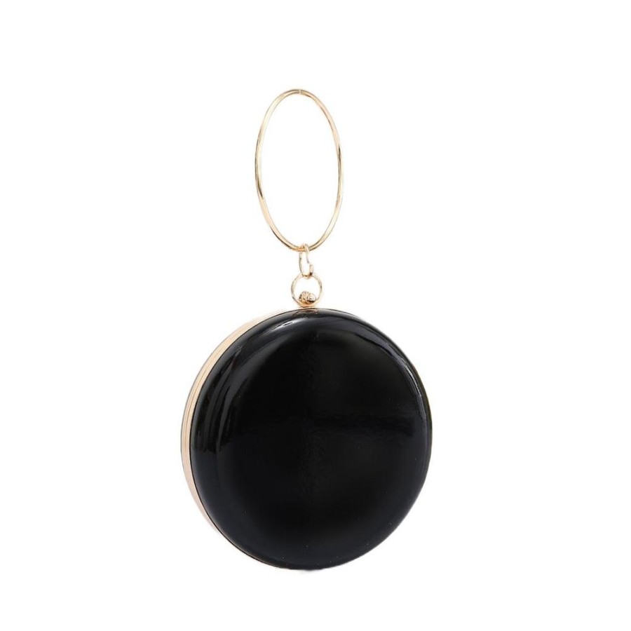 Pretty Kitty Fashion Black Round Clutch Bag With Gold Handle And Clasp | Bags & Purses