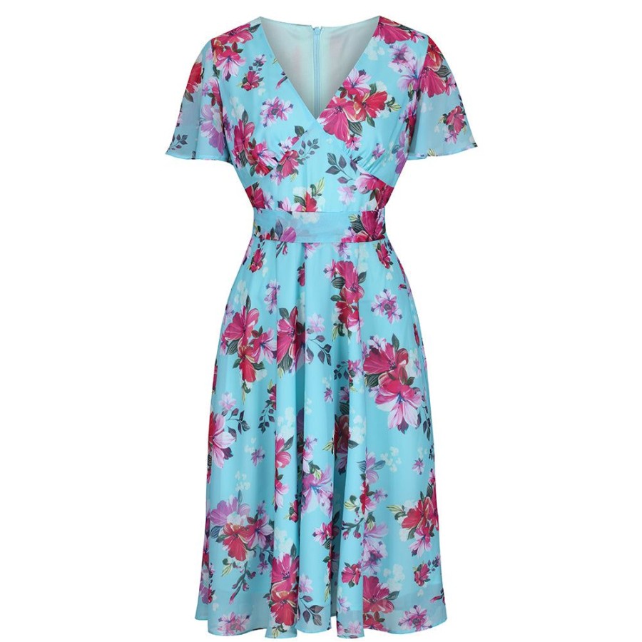 Hell Bunny Light Floral Split Sleeve Retro Swing Dress | 50S Swing Dresses