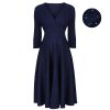 Pretty Kitty Fashion Navy Silver Glitter Vintage A Line Crossover 3/4 Sleeve Tea Swing | Tea Dresses