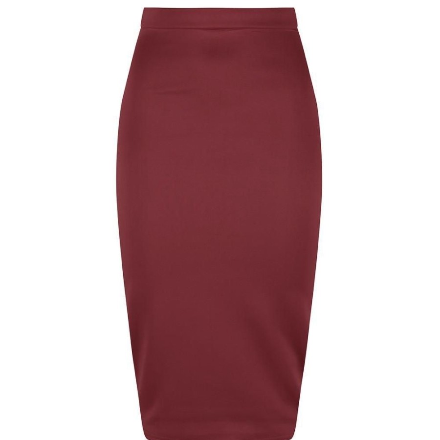 Pretty Kitty Fashion Classic Stretch Burgundy Pencil Bodycon Midi Work Office Skirt | Skirts