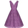 Jolie Moi Jolie Moi Dark Mauve Embroidered Lace Sleeveless V Neck 50S Swi | Lace Dresses