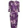 Pretty Kitty Fashion Floral Print 40S 3/4 Sleeve Wiggle Wrap Dress | Wiggle Dresses