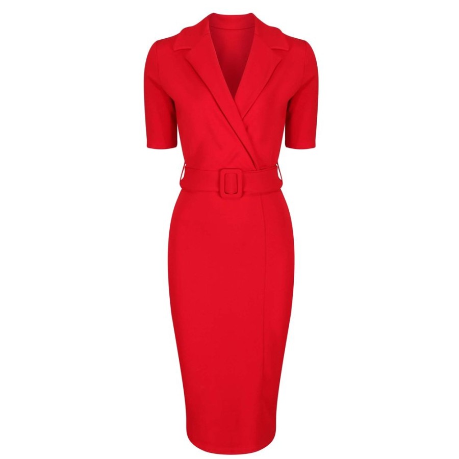 Pretty Kitty Fashion Belted Half Sleeve Colla Wiggle Office Dress | Pencil Dresses