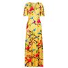 Pretty Kitty Fashion Tropical Bird & Floral Print Waterfall Sleeve Maxi Dress | Maxi Dresses