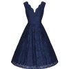 Jolie Moi Jolie Moi Vintage Navy Embroidered Lace Swing Dress | Cocktail Dresses