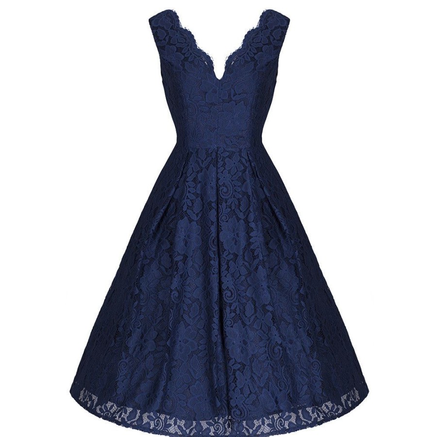 Jolie Moi Jolie Moi Vintage Navy Embroidered Lace Swing Dress | Cocktail Dresses