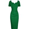 Pretty Kitty Fashion Emerald Sweetheart Short Sleeve Bodycon Panelled Ruched Wiggle D | Wiggle Dresses