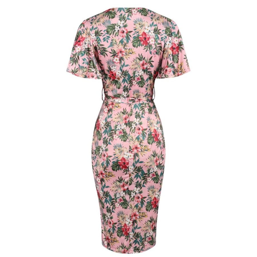 Pretty Kitty Fashion Floral Print Waterfall Sleeve Crossover Pencil Dress | Party Dresses