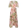 Pretty Kitty Fashion Hope & Ivy Pink & Green Floral Print Flutter Sleeve Maxi Wrap Dress | Cocktail Dresses