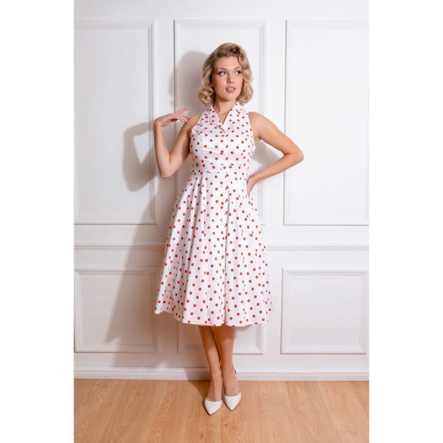 Pretty Kitty Fashion And Red Polka Dot Print Rockabilly 50S Swing Dress | Polka Dot Dresses