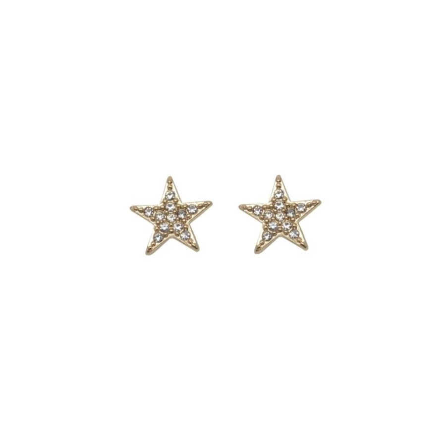 White Leaf Gold Star Stud Crystal Earrings | Jewellery