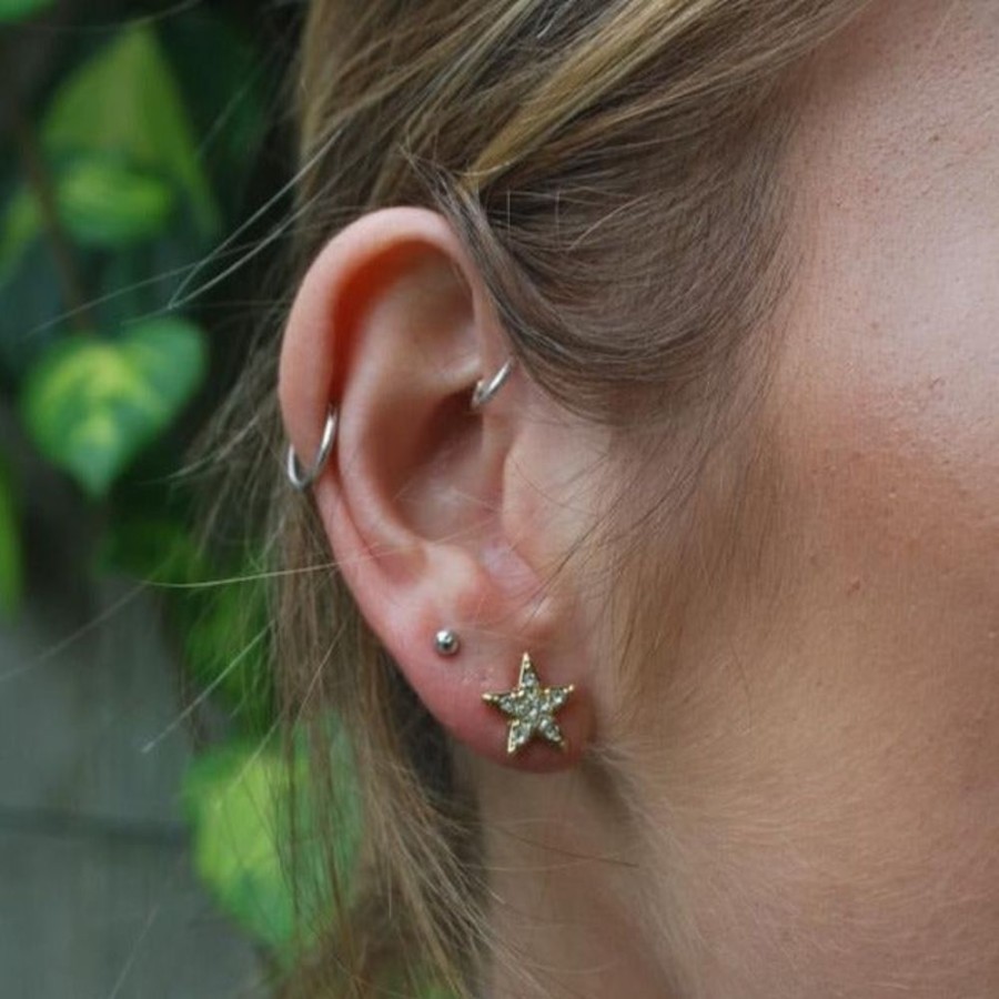 White Leaf Gold Star Stud Crystal Earrings | Jewellery