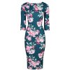 Pretty Kitty Fashion Green And Pink Floral 3/4 Sleeve Bodycon Pencil Wiggle Dress | Wiggle Dresses