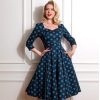 Pretty Kitty Fashion Black And Polka Dot Vintage 50S 3/4 Sleeve Swing Tea Dress | Polka Dot Dresses