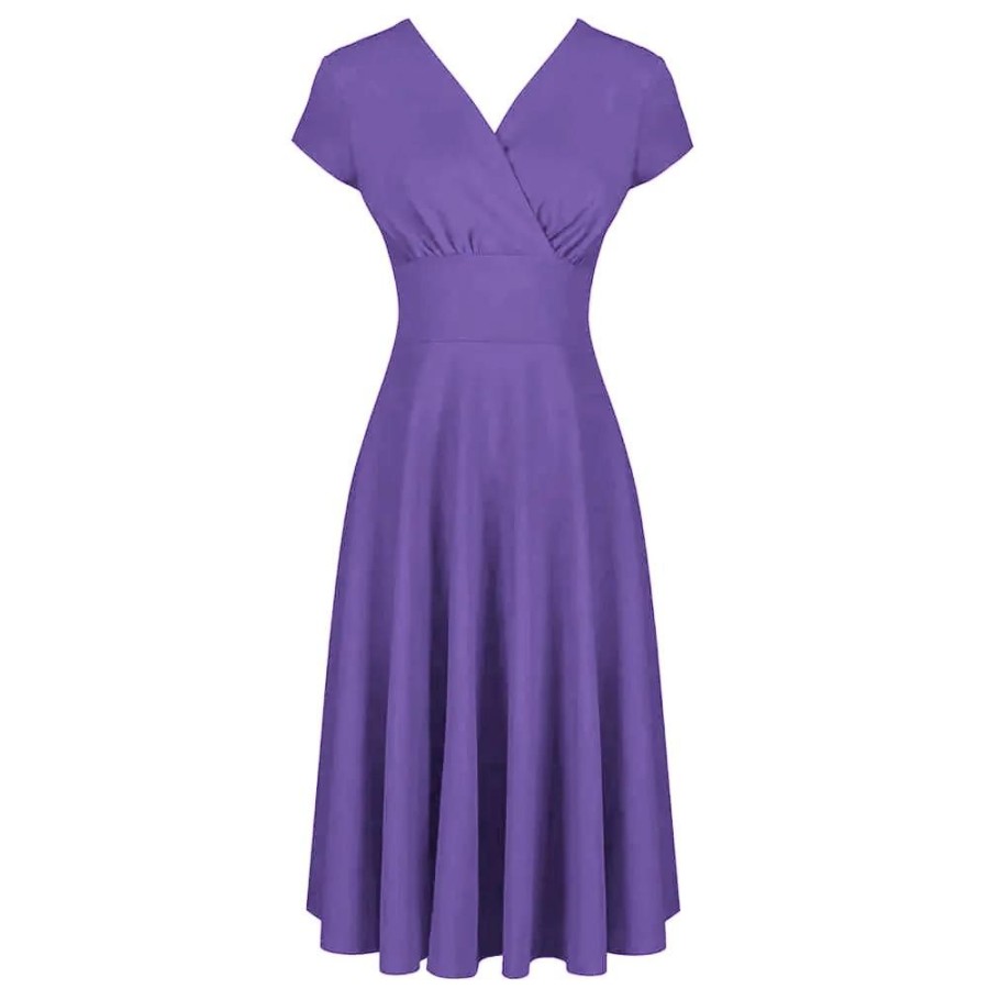 Pretty Kitty Fashion Purple A Line Crossover Bust Capped Sleeve Tea Swing Dress | Tea Dresses