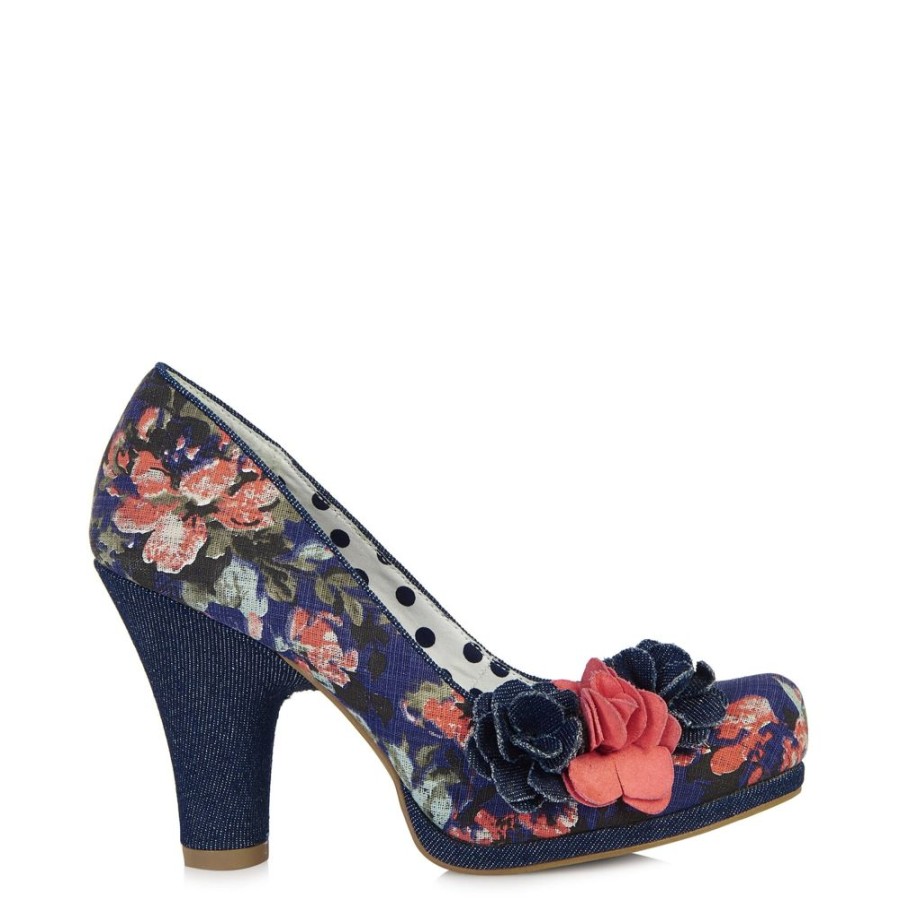 Ruby Shoo Ruby Shoo Eva Denim Blue And Pink Floral Court Shoe | Shoes