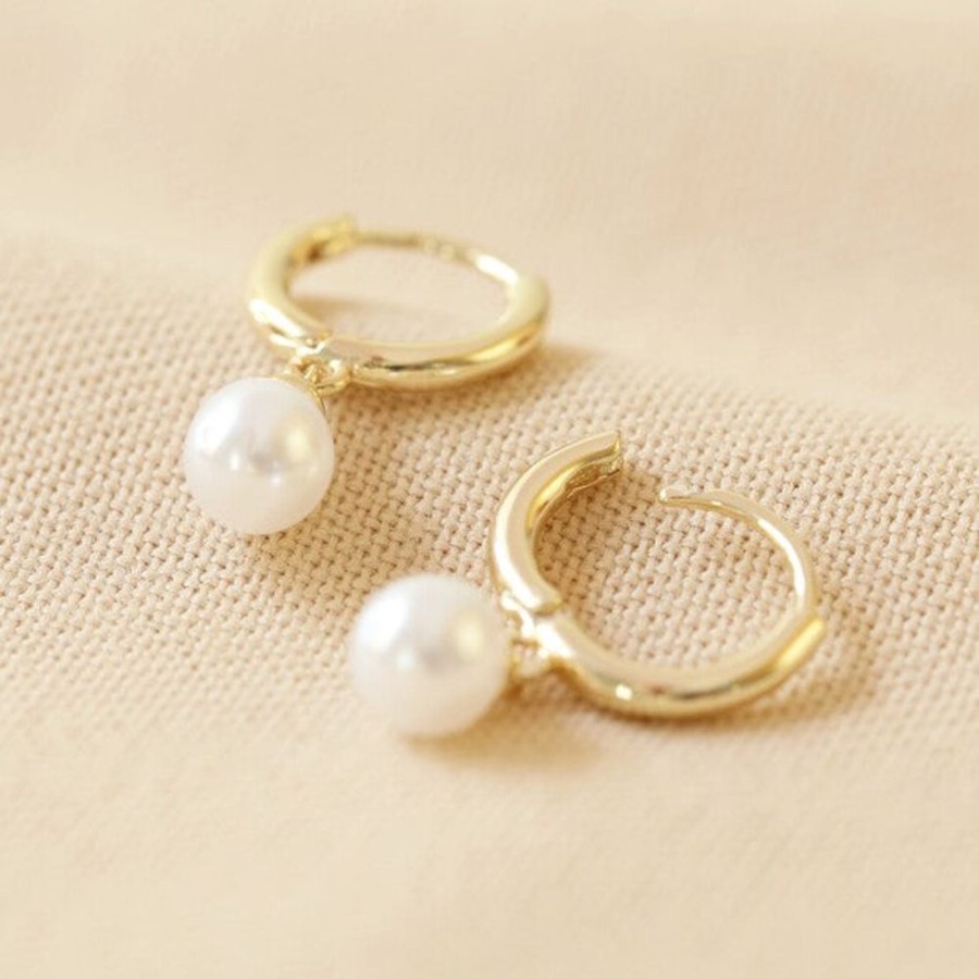 Lisa Angel Gold And Pearl Huggie Earrings | Jewellery