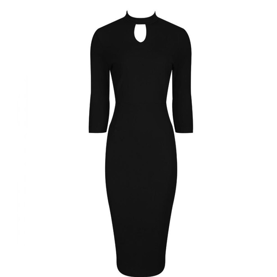 Pretty Kitty Fashion High Neck 3/4 Sleeve Choker Bodycon Pencil Dress | Wiggle Dresses