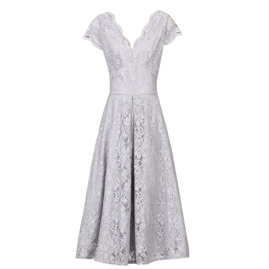 Jolie Moi Jolie Moi Silver Cap Sleeve Scallop Neck Embroidered Lace 50S Swi | Lace Dresses