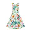 Hearts and Roses Tropical Print White Floral Summer Swing Party Dress | Rockabilly Dresses