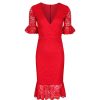 Pretty Kitty Fashion Lace Half Sleeve Fishtail Peplum Hem Bodycon Pencil Dress | Party Dresses