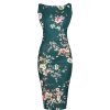 Pretty Kitty Fashion Forest Floral Print High Neck 40S Style Sleeveless Wiggle Dress | Wiggle Dresses