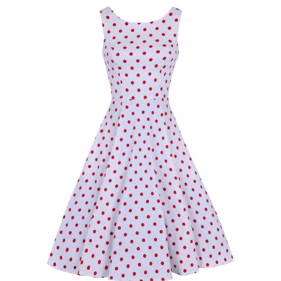 Pretty Kitty Fashion White And Red Polka Dot 50S Audrey Swing Dress | 50S Swing Dresses