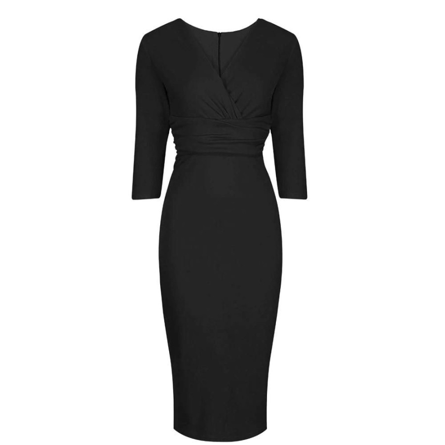 Pretty Kitty Fashion Vintage Wrap Over Midi Pencil Dress | Little Black Dresses