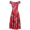 Pretty Kitty Fashion Floral Print Crossover Bardot 50S Swing Dress | 50S Swing Dresses