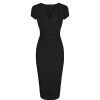 Pretty Kitty Fashion Deep V Cap Sleeve Bodycon Ruched Waist Wiggle Dress | Pencil Dresses