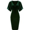 Pretty Kitty Fashion Emerald Velour Half Batwing Sleeve Crossover Top Wiggle Dress | Velour Dresses