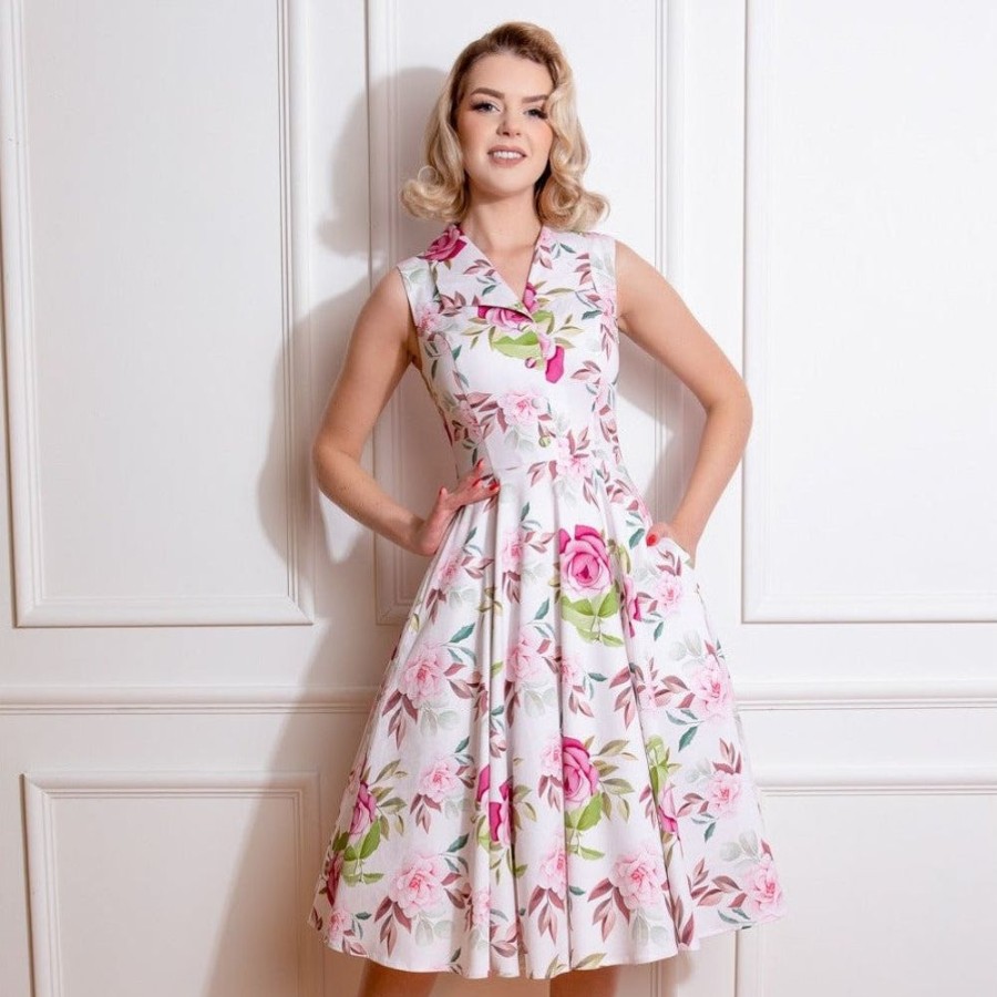 Pretty Kitty Fashion Floral Print Sleeveless Rockabilly 50S Swing Tea Dress | 50S Swing Dresses