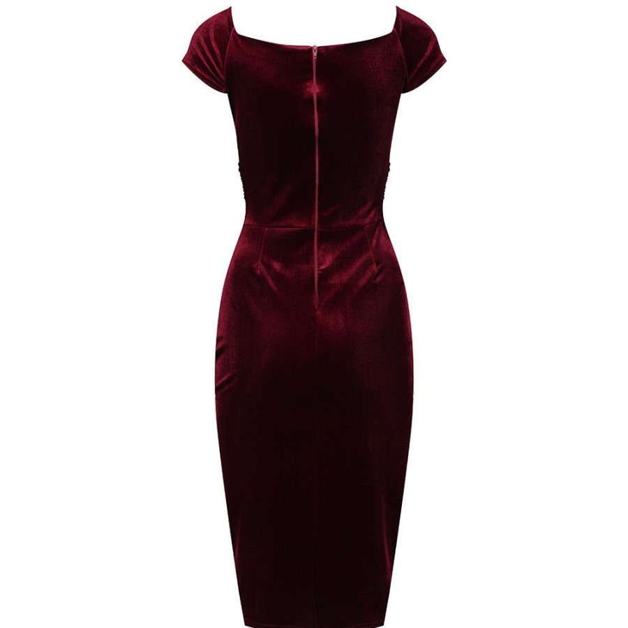 Pretty Kitty Fashion Claret Red Velour Crossover Wiggle Dress | Velour Dresses